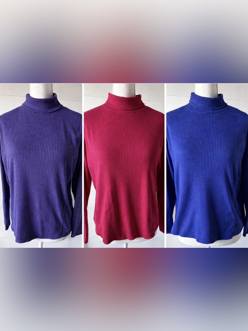 Coldwater Creek Turtleneck Lot of 3 Houndstooth women's Petite XL 18 Blue Red